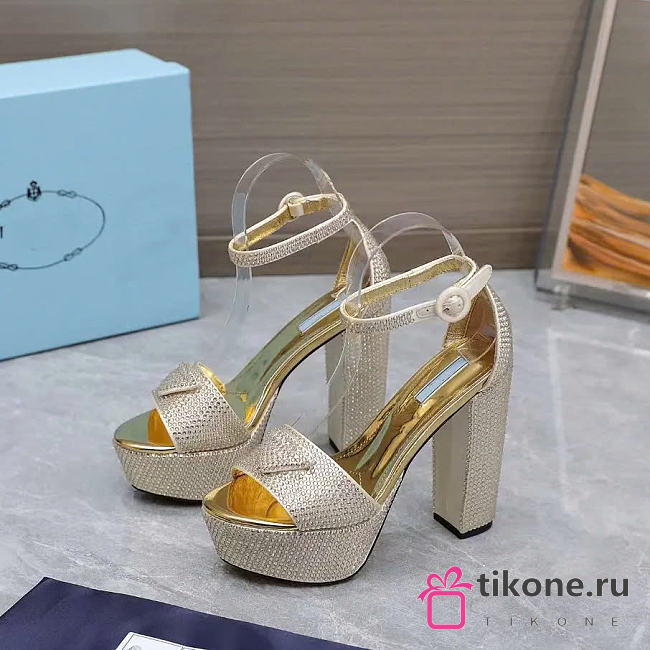 Prada Embellished Satin Platform Sandals in Gold - 1