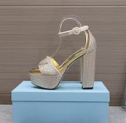 Prada Embellished Satin Platform Sandals in Gold - 4