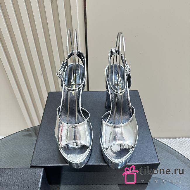 YSL Metallic Patent Jodie Platform Sandals Silver - 1