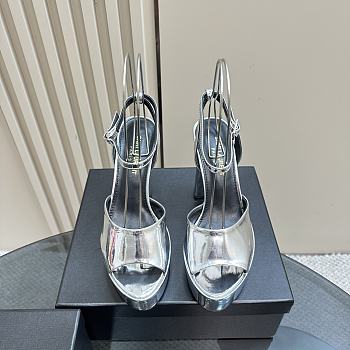 YSL Metallic Patent Jodie Platform Sandals Silver