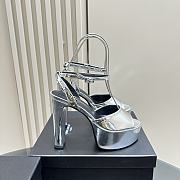 YSL Metallic Patent Jodie Platform Sandals Silver - 6