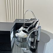 YSL Metallic Patent Jodie Platform Sandals Silver - 5