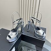 YSL Metallic Patent Jodie Platform Sandals Silver - 2