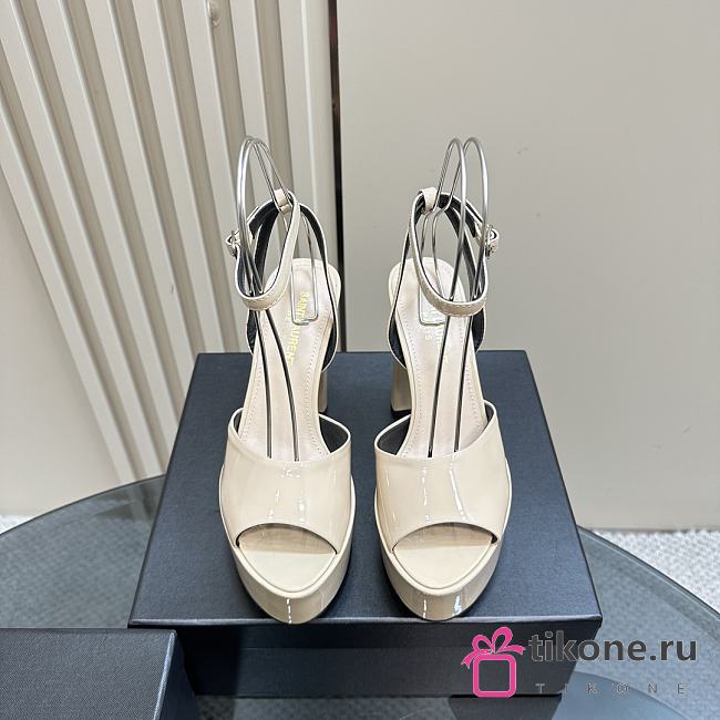 YSL Patent Jodie Platform Sandals Beige - 1