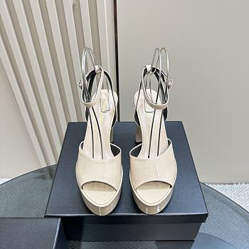 YSL Patent Jodie Platform Sandals Beige
