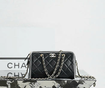 Chanel Clutch with Chain Lambskin Gold Tone Metal Black White - 18.5x11.5x11cm