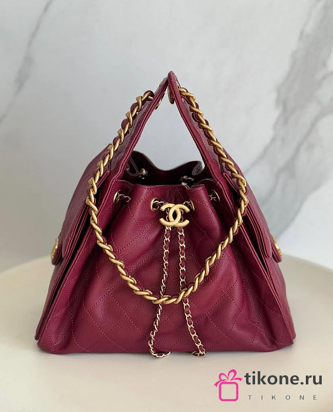 Chanel 25 Handbag Small Grained Calfskin Gold Tone Metal Burgundy - 30x26x14cm - 1