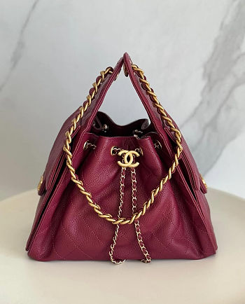 Chanel 25 Handbag Small Grained Calfskin Gold Tone Metal Burgundy - 30x26x14cm