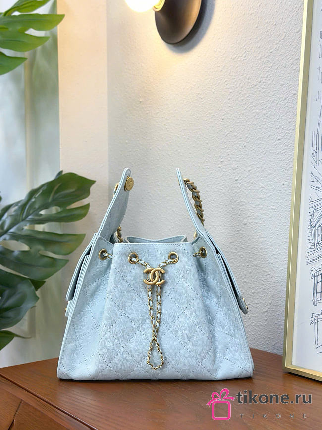 Chanel 25 Handbag Small Grained Calfskin Gold Tone Metal Baby Blue - 30x26x14cm - 1