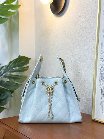 Chanel 25 Handbag Small Grained Calfskin Gold Tone Metal Baby Blue - 30x26x14cm