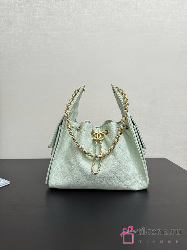 Chanel 25 Handbag Small Grained Calfskin Gold Tone Metal Light Green - 30x26x14cm - 1