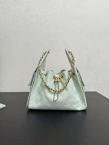 Chanel 25 Handbag Small Grained Calfskin Gold Tone Metal Light Green - 30x26x14cm