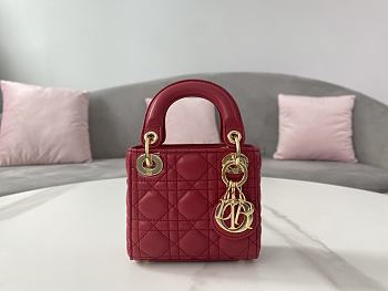 Lady Dior Micro Bag Dark Red Cannage Lambskin - 12x10.2x5cm