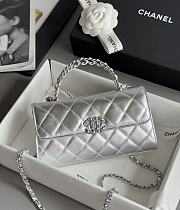 Chanel Clutch With Chain With Handle Calfskin Silver - 18x10x4.5cm - 6