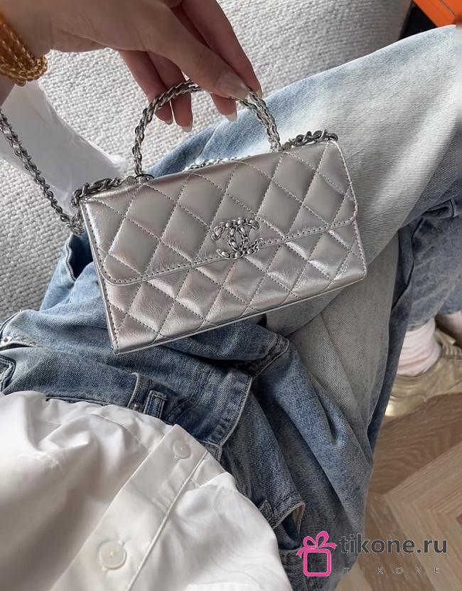 Chanel Clutch With Chain With Handle Calfskin Silver - 18x10x4.5cm - 1