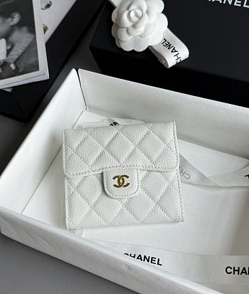 Chanel Classic Small Flap Wallet Caviar White - 10.5x11.5x3cm