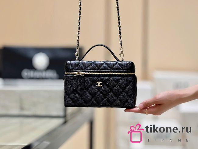 Chanel Long Vanity With Chain Grained Calfskin Black - 19x14x5cm - 1