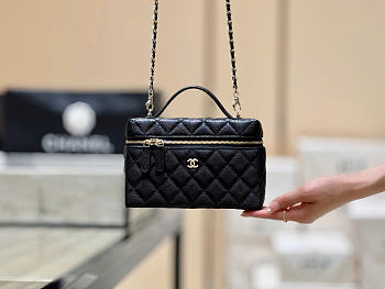 Chanel Long Vanity With Chain Grained Calfskin Black - 19x14x5cm