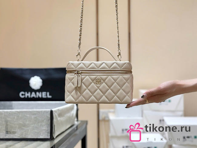 Chanel Long Vanity With Chain Grained Calfskin Beige - 19x14x5cm - 1