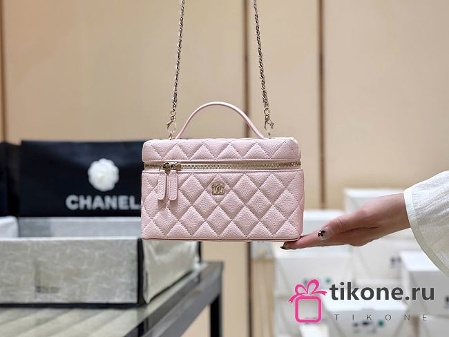 Chanel Long Vanity With Chain Grained Calfskin Light Pink- 19x14x5cm - 1