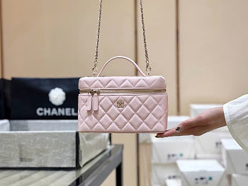 Chanel Long Vanity With Chain Grained Calfskin Light Pink- 19x14x5cm