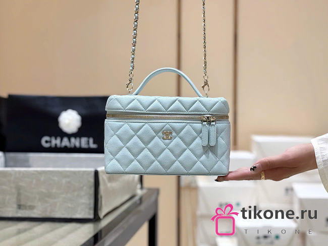 Chanel Long Vanity With Chain Grained Calfskin Light Blue - 19x14x5cm - 1