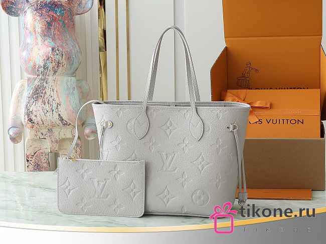 LV Neverfull MM Monogram Empreinte Leather Brume Gray M13758 - 31x28x14cm - 1