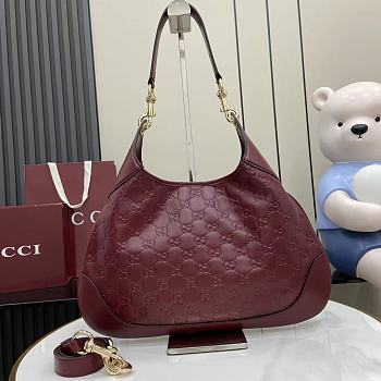 Gucci B Medium Shoulder Bag Red GG Embossed Leather - 42x36x2cm
