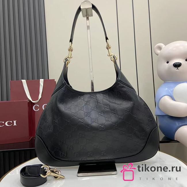 Gucci B Medium Shoulder Bag Black GG Embossed Leather - 42x36x2cm - 1