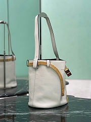 Prada Buckle Leather Bucket Bag With Jeweled Belt White 1BE085 - 26.5x29x18cm - 6