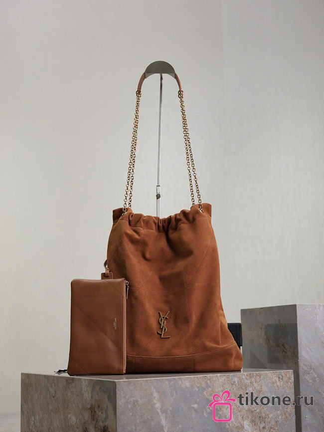 YSL Jamie Large Pochon in Suede Warm Caramel Cognac - 34x26x2cm - 1