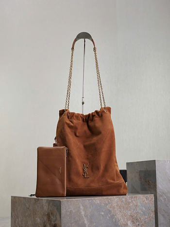 YSL Jamie Large Pochon in Suede Warm Caramel Cognac - 34x26x2cm