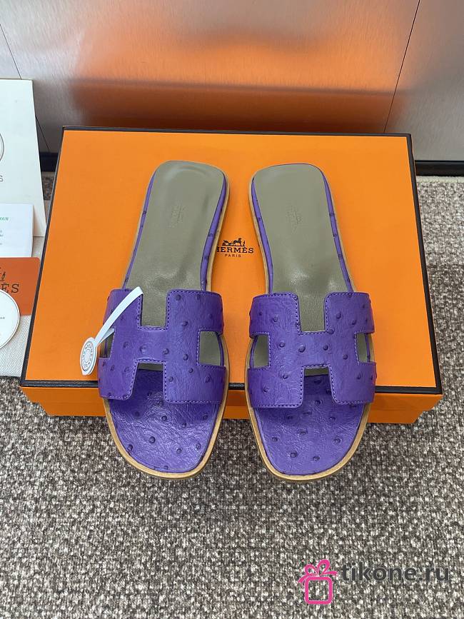 Hermes Oran Sandals Ostrich Leather In Purple  - 1