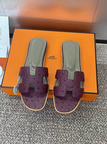 Hermes Oran Sandals Ostrich Leather In Burgundy 