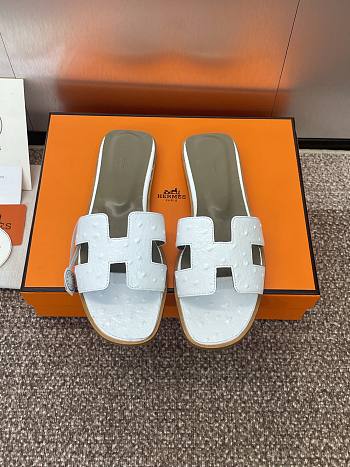 Hermes Oran Sandals Ostrich Leather In White