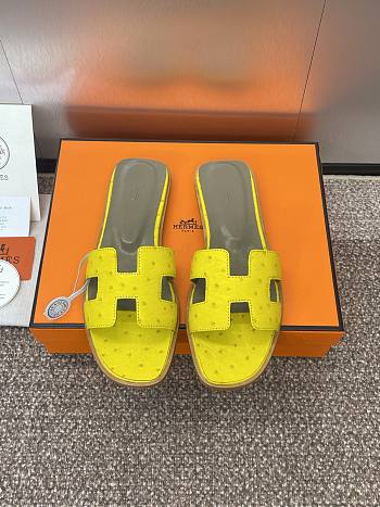 Hermes Oran Sandals Ostrich Leather In Yellow