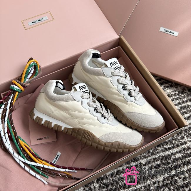 Miumiu Tyre Technical Fabric and Suede Sneakers Ivory - 1