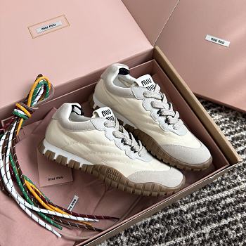Miumiu Tyre Technical Fabric and Suede Sneakers Ivory