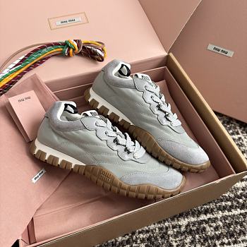 Miumiu Tyre Technical Fabric and Suede Sneakers Cloudy Gray
