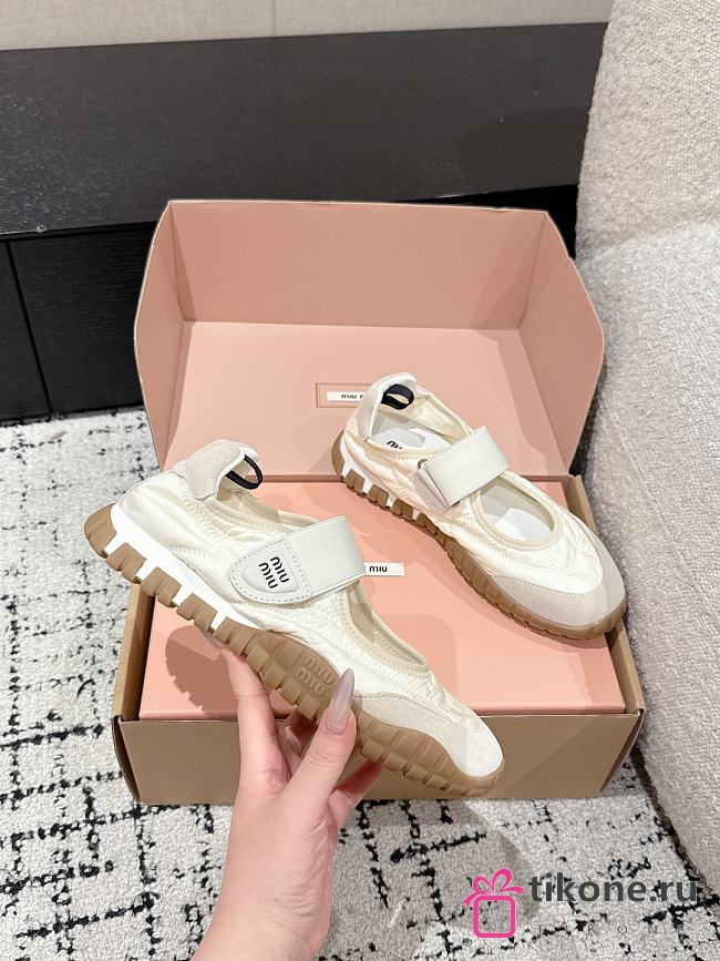 Miumiu Tyre Technical Fabric And Suede Ballerinas Ivory - 1