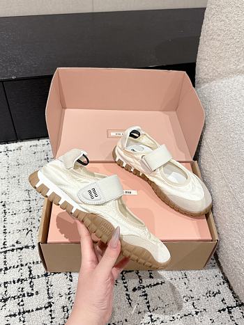 Miumiu Tyre Technical Fabric And Suede Ballerinas Ivory