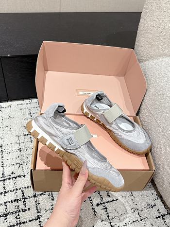 Miumiu Tyre Technical Fabric And Suede Ballerinas Cloudy Gray