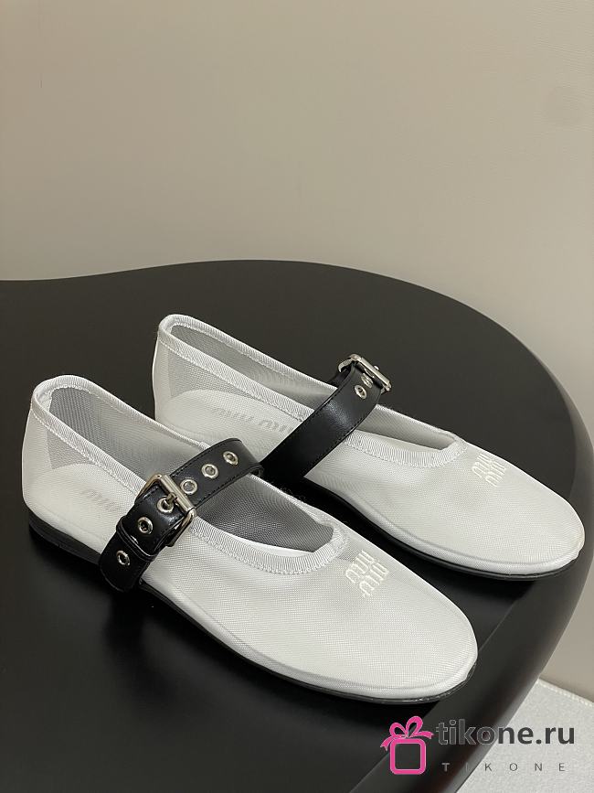 Miumiu Mesh Fabric Ballerinas White - 1