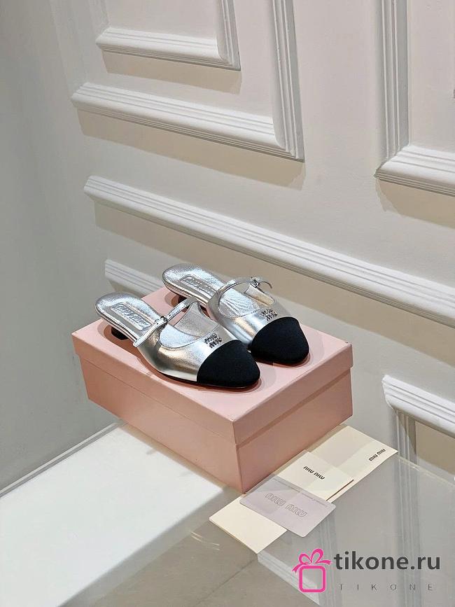 Miumiu Mary Jane Metallic Leather Mules In Silver - 1