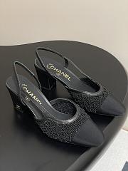 Chanel Slingbacks Embroidery Grosgrain Black 6.5cm - 1