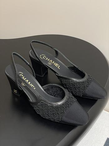 Chanel Slingbacks Embroidery Grosgrain Black 6.5cm