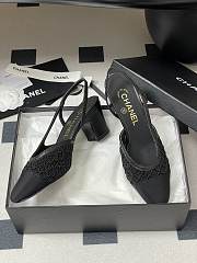Chanel Slingbacks Embroidery Grosgrain Black 6.5cm - 6