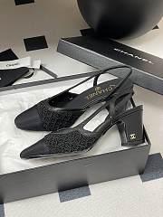 Chanel Slingbacks Embroidery Grosgrain Black 6.5cm - 5