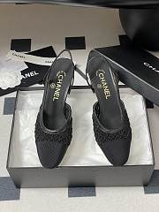 Chanel Slingbacks Embroidery Grosgrain Black 6.5cm - 3