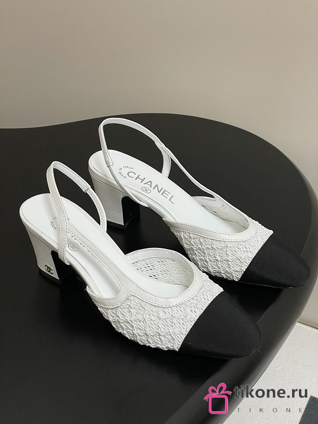 Chanel Slingbacks Embroidery Grosgrain White 6.5cm - 1